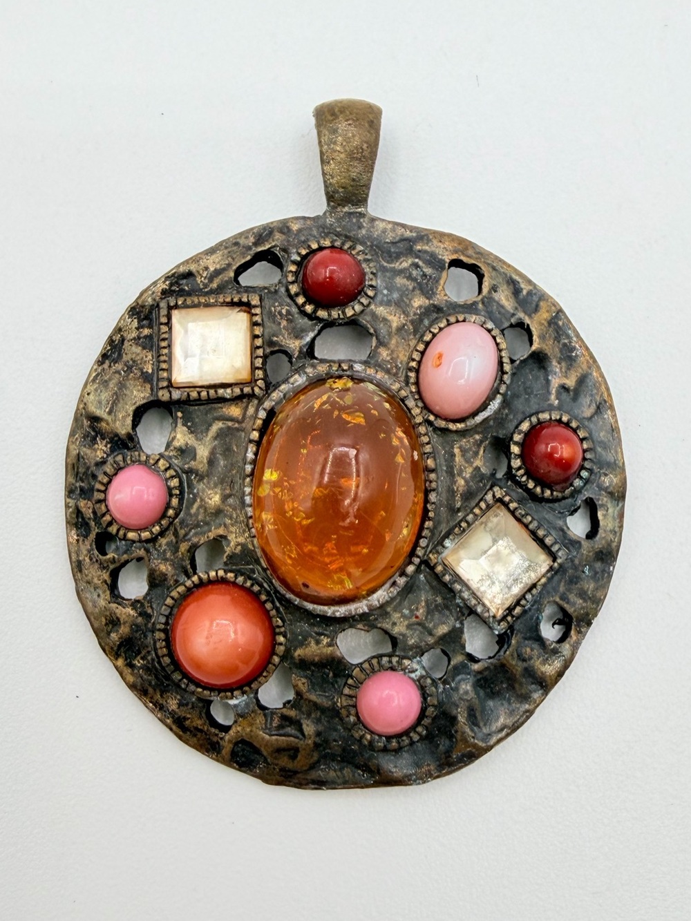 Vintage Multicolour Cabochon Boho Statement Pendant